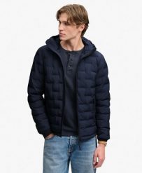 Superdry Pikowana kurtka z kapturem Heat Weld – 100% poliester z recyklingu. Niebieskie kurtki damskie Superdry., xl, bez wzorów, z materiału, z kapturem. Za 647.05 zł.