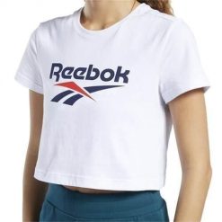 Koszulka sportowa damska Reebok Crop Top. Białe topy sportowe damskie Reebok, na lato, s, bez wzorów, bez ramiączek. Za 107.00 zł.