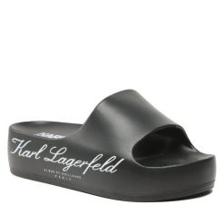 Klapki KARL LAGERFELD. Czarne klapki damskie Karl Lagerfeld, bez wzorów, bez obcasa. Za 299.99 zł.