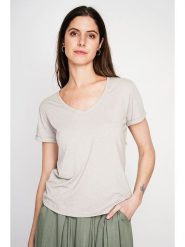 ASSUILI Koszulka w kolorze kremowym rozmiar: 34. Brązowe bluzki damskie Assuili, bez wzorów, bez kołnierzyka, bez ramiączek. Za 56.99 zł.