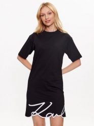 KARL LAGERFELD Sukienka codzienna Signature 231W1357 Czarny Relaxed Fit. Czarne sukienki damskie Karl Lagerfeld, na co dzień, xs, bez wzorów, z bawełny, bez kołnierzyka, bez ramiączek, proste. Za 579.99 zł.