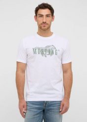 Męski T-Shirt Mustang Style Austin Bright White 1016858 2007. Białe t-shirty męskie Mustang, m, bez wzorów, bez kołnierzyka. Za 79.99 zł.
