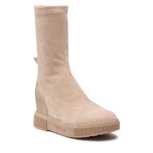 Botki QUAZI. Brązowe botki damskie QUAZI, bez obcasa, na koturnie, bez zapięcia. Za 183.99 zł.