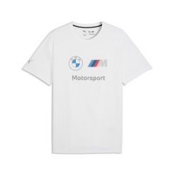 Męska koszulka BMW M MOTORSPORT Essentials PUMA. Białe t-shirty sportowe męskie Puma, l, bez ramiączek, do biegania. Za 179.00 zł.