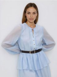 Sukienka z lyocellem - jasnoniebieski. Niebieskie sukienki damskie Reserved, l, bez wzorów, z lyocellu, bez kołnierzyka, bez ramiączek, rozkloszowane. Za 139.99 zł.