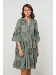 Lin Passion Lniana sukienka w kolorze khaki rozmiar: 36/38. Brązowe sukienki damskie Lin Passion, na co dzień, z aplikacjami, ze lnu, klasyczne, bez kołnierzyka, bez ramiączek, mini, proste. Za 123.25 zł.