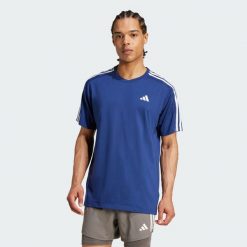 Koszulka Own the Run 3-Stripes. Niebieskie t-shirty sportowe męskie Adidas, m, bez ramiączek, do biegania. W wyprzedaży za 159.20 zł.