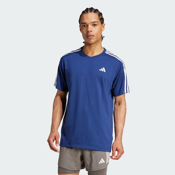 Koszulka Own the Run 3-Stripes. Niebieskie t-shirty sportowe męskie Adidas, m, bez ramiączek, do biegania. W wyprzedaży za 159.20 zł.