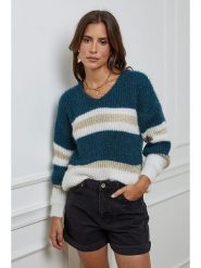 L'armoire de Suzette Sweter w kolorze morsko-białym rozmiar: 34/36. Niebieskie swetry klasyczne damskie L'armoire de Suzette, l, ze splotem, bez kołnierzyka. Za 95.69 zł.