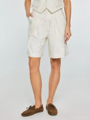 Szorty damskie lniane w prążek kremowe Kinnisa 102. Białe szorty damskie Big Star, bez wzorów, z bawełny, eleganckie. Za 179.99 zł.
