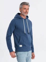Bluza męska dresowa kangurka z kapturem - granatowa V4 OM-SSBN-0177 - XL. Niebieskie bluzy z kapturem męskie Ombre Clothing, l, z bawełny. Za 77.99 zł.