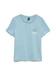 Vero Moda Koszulka w kolorze błękitnym rozmiar: M. Niebieskie bluzki damskie Vero Moda, m, z aplikacjami, z bawełny, bez kołnierzyka, bez ramiączek. Za 61.02 zł.