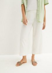 Spodnie culotte o regulowanej długości, z lekkiej mieszanki wiskozy z lnem. Brązowe spodnie materiałowe damskie bonprix, bez wzorów, z wiskozy. Za 112.99 zł.
