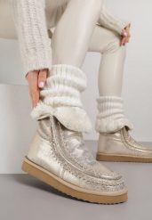 Złote Metaliczne Śniegowce Wsuwane Zdobione Futerkiem Vetirene. Żółte śniegowce damskie Renee, z jeansu. Za 139.99 zł.