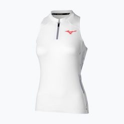 Koszulka damska Mizuno Daybreakers Printed Tank W white/icelandic blue. Białe bluzki damskie Mizuno, bez wzorów, sportowe, bez kołnierzyka, bez ramiączek. Za 129.99 zł.