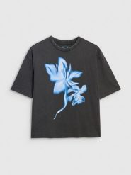 4F T-shirt oversize z nadrukiem damski - czarny XS. Czarne t-shirty damskie 4f, xl, bez wzorów, z bawełny, bez kołnierzyka. Za 69.99 zł.
