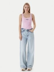 Guess Jeans Top W6RP20 KA0H1 Różowy Slim Fit. Czerwone topy damskie Guess Jeans, xs, z aplikacjami, z bawełny, bez kołnierzyka. Za 129.99 zł.