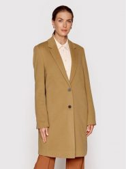 Calvin Klein Płaszcz wełniany Crombie K20K204155 Brązowy Regular Fit. Brązowe płaszcze damskie CALVIN KLEIN, na zimę, bez wzorów, z wełny. Za 1,439.00 zł.