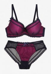 Granatowo-Fuksjowy Komplet z Koronki Regulowany Biustonosz Full Cup oraz Majtki Figi Irialynne. Niebieskie figi damskie Renee, s, z aplikacjami, z koronki. Za 29.99 zł.