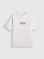 4F T-shirt loose z nadrukiem damski - biały S. Białe t-shirty damskie 4f, s, bez wzorów, z bawełny, bez kołnierzyka. Za 79.99 zł.