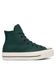 Converse Trampki Chuck Taylor All Star Lift Platform Water-Repellent A18393C Zielony ciemny. Zielone trampki i tenisówki damskie Converse, bez wzorów, ze skóry. Za 449.99 zł.