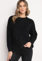 Czarny Dzianinowy Sweter z Warkoczykowym Splotem Akina. Czarne swetry klasyczne damskie Born2be, m, z dzianiny, bez kołnierzyka. Za 49.99 zł.