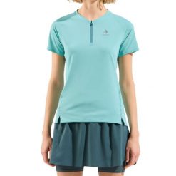 Koszulka do biegania damska Odlo X-Alp 1/2 Zip. Zielone bluzki sportowe damskie Odlo, bez wzorów, z poliesteru, bez ramiączek. Za 178.25 zł.
