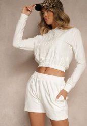 Biały Komplet z Bawełny w Sportowym Stylu Bluza z Kapturem i Szorty Izurea. Białe bluzy z kapturem damskie Renee, z bawełny. Za 89.99 zł.