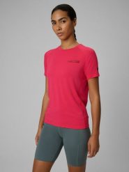 4F Koszulka trekkingowa regular szybkoschnąca damska - różowa XS. Czerwone bluzki damskie 4f, l, bez wzorów, z tkaniny, biznesowe, bez kołnierzyka, bez ramiączek. Za 119.99 zł.