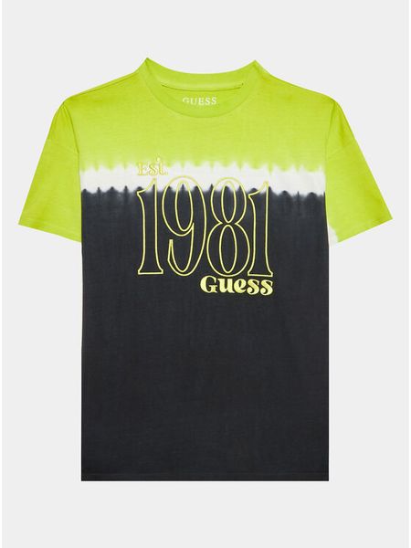 Guess T-Shirt L3YI18 K8HM3 Zielony Regular Fit. Zielone t-shirty chłopięce Guess, z aplikacjami, z bawełny, bez ramiączek. Za 89.99 zł.