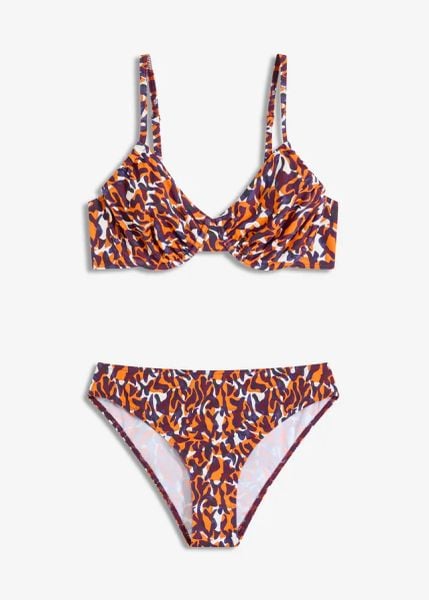 Bikini na fiszbinach (2 części) z wysokim wycięciem nogawek. Fioletowe bikini damskie bonprix, bez wzorów. Za 179.99 zł.