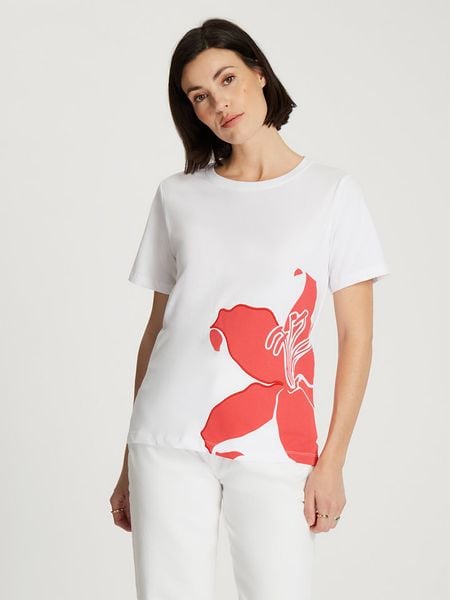 Cross Jeans Koszulka w kolorze białym rozmiar: L. Białe bluzki damskie Cross Jeans, l, bez wzorów, z bawełny, bez kołnierzyka, bez ramiączek. Za 48.16 zł.