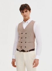 PAKO LORENTE - Dwurzędowa kamizelka męska w pepitkę. Brązowe kamizelki męskie Pako Lorente, m, z elastanu. Za 499.99 zł.