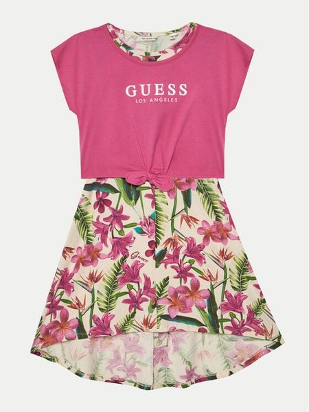 Guess Sukienka codzienna J5GK13 K6YW4 Różowy Regular Fit. Czerwone sukienki dziewczęce Guess, z aplikacjami, z bawełny, bez ramiączek. Za 119.99 zł.