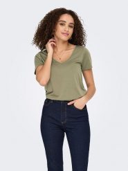 JDY Koszulka w kolorze khaki rozmiar: M. Brązowe bluzki damskie JDY, m, bez wzorów, z wiskozy, klasyczne, bez kołnierzyka, bez ramiączek. Za 52.55 zł.