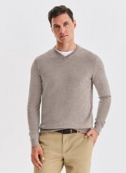 PAKO LORENTE - Wełniany sweter w kolorze beżowym. Brązowe swetry męskie Pako Lorente, na jesień, m, bez wzorów, z wełny, bez kołnierzyka. Za 399.99 zł.