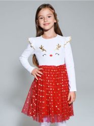 Sukienka babydoll z motywem świątecznym - wielobarwny. Sukienki dziewczęce Sinsay, bez wzorów, wizytowe, bez ramiączek. Za 29.99 zł.