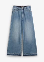 Dżinsy Wide Leg, high waist, cropped. Niebieskie jeansy damskie bonprix, z podwyższonym stanem. Za 132.99 zł.