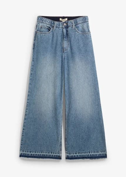Dżinsy Wide Leg, high waist, cropped. Niebieskie jeansy damskie bonprix, z podwyższonym stanem. Za 132.99 zł.