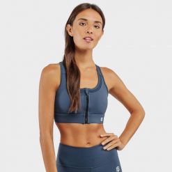 Stanik sportowy fitness damski - Wysokie wsparcie Squat Blue. Niebieskie biustonosze sportowe damskie SIROKO, bez wzorów, z elastanu. Za 105.00 zł.