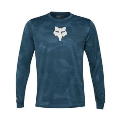 Bluza rowerowa męska Fox Ranger Tru Dri LS Jersey. Niebieskie bluzy sportowe męskie FOX, bez wzorów, z jersey, sportowe, bez kołnierzyka, bez ramiączek. Za 240.99 zł.