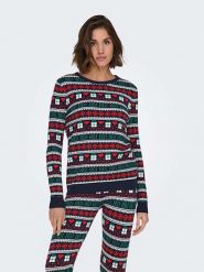 ONLY Sweter w kolorze granatowo-czerwono-zielonym rozmiar: M. Czerwone swetry klasyczne damskie Only, m, ze splotem, bez kołnierzyka. Za 65.69 zł.