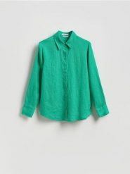 Lniana koszula - zielony. Zielone koszule damskie Reserved, l, bez wzorów, z tkaniny, bez kołnierzyka, bez ramiączek. Za 149.99 zł.
