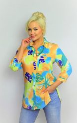 Elegancka koszula w letnie wzory z rękawem 3/4 PLUS SIZE XXL. Koszule damskie Nasi partnerzy, na lato, plus size, bez wzorów, z bawełny, eleganckie, bez kołnierzyka, plus size, bez ramiączek. Za 199.90 zł.