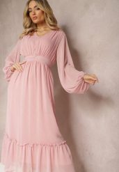 Różowa Plisowana Sukienka Koktajlowa Ozdobiona Guzikami i Falbankami Osumia. Czerwone sukienki damskie Renee, na lato, l, bez wzorów, eleganckie, bez kołnierzyka, bez ramiączek, maxi, rozkloszowane. W wyprzedaży za 135.99 zł.