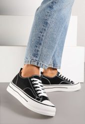 Czarne Klasyczne Trampki na Grubej Podeszwie Natileva. Czarne trampki i tenisówki damskie Born2be, bez wzorów, z jeansu. Za 64.99 zł.