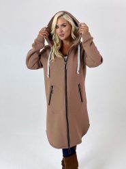 Ciepła dresowa płaszczo-bluza Daria w karmelowym kolorze XXL OVERSIZE JESIEŃ. Brązowe bluzy z kapturem damskie Moda Size Plus Iwanek, na jesień, l, z bawełny. Za 359.90 zł.