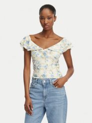 Guess Bluzka W6GP23 K3106 Kremowy Regular Fit. Białe topy sportowe damskie Guess, xxl, z aplikacjami, z bawełny, bez ramiączek. Za 294.99 zł.