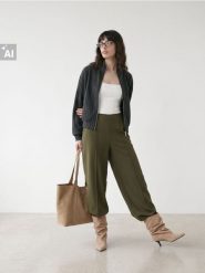 Spodnie wide leg z domieszką wiskozy - zielony. Zielone spodnie materiałowe damskie Sinsay, bez wzorów, z wiskozy. Za 59.99 zł.