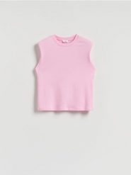 T-shirt z poduszkami na ramionach - różowy. Czerwone t-shirty damskie Reserved, l, bez wzorów, z bawełny, bez kołnierzyka. Za 69.99 zł.